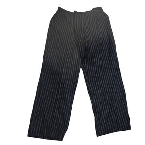 Talbots Womens Wool Silk Pinstripe Wide Leg Dress Pants Navy Blue Size 12 USA